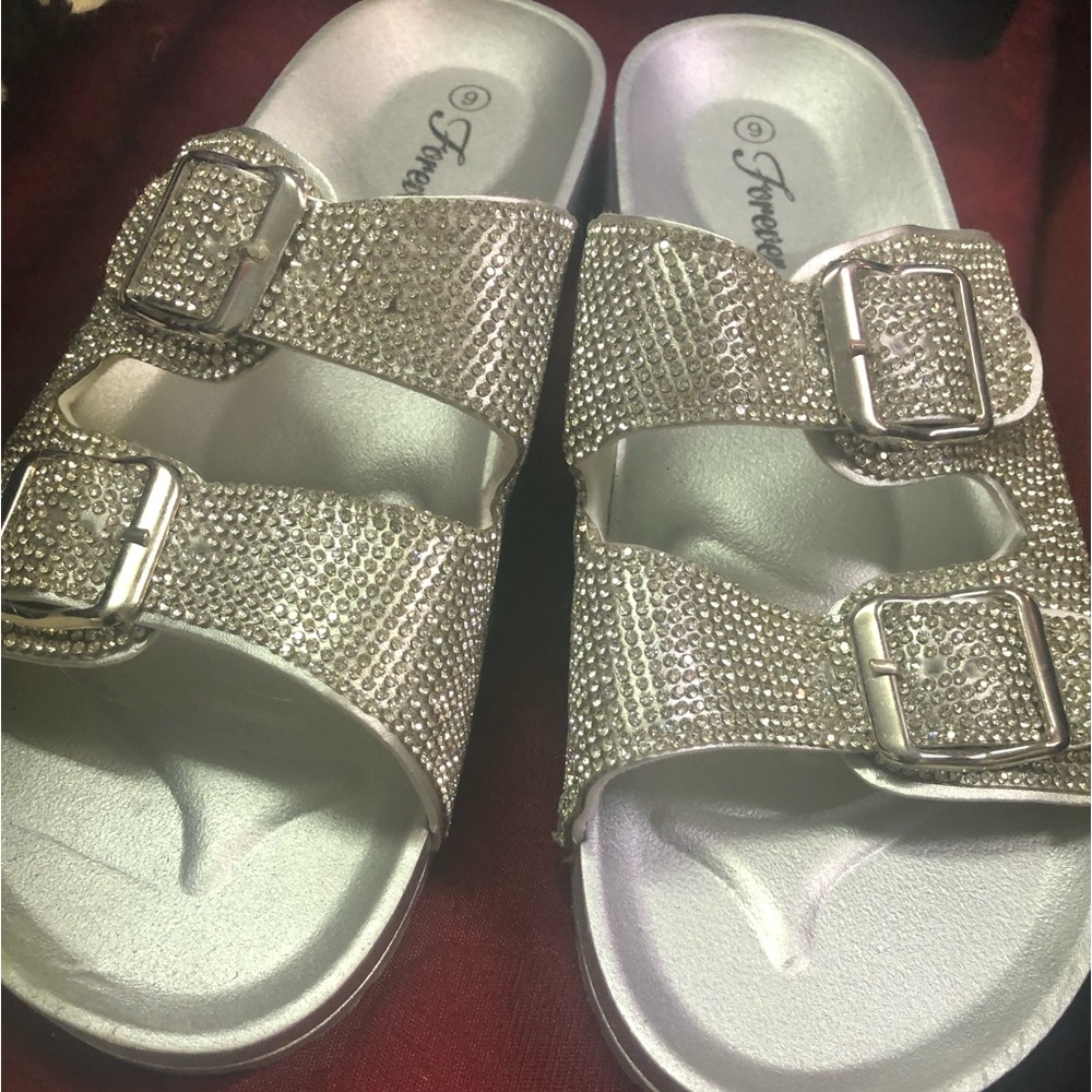Forever 21 Silver Rhinestone Sandals